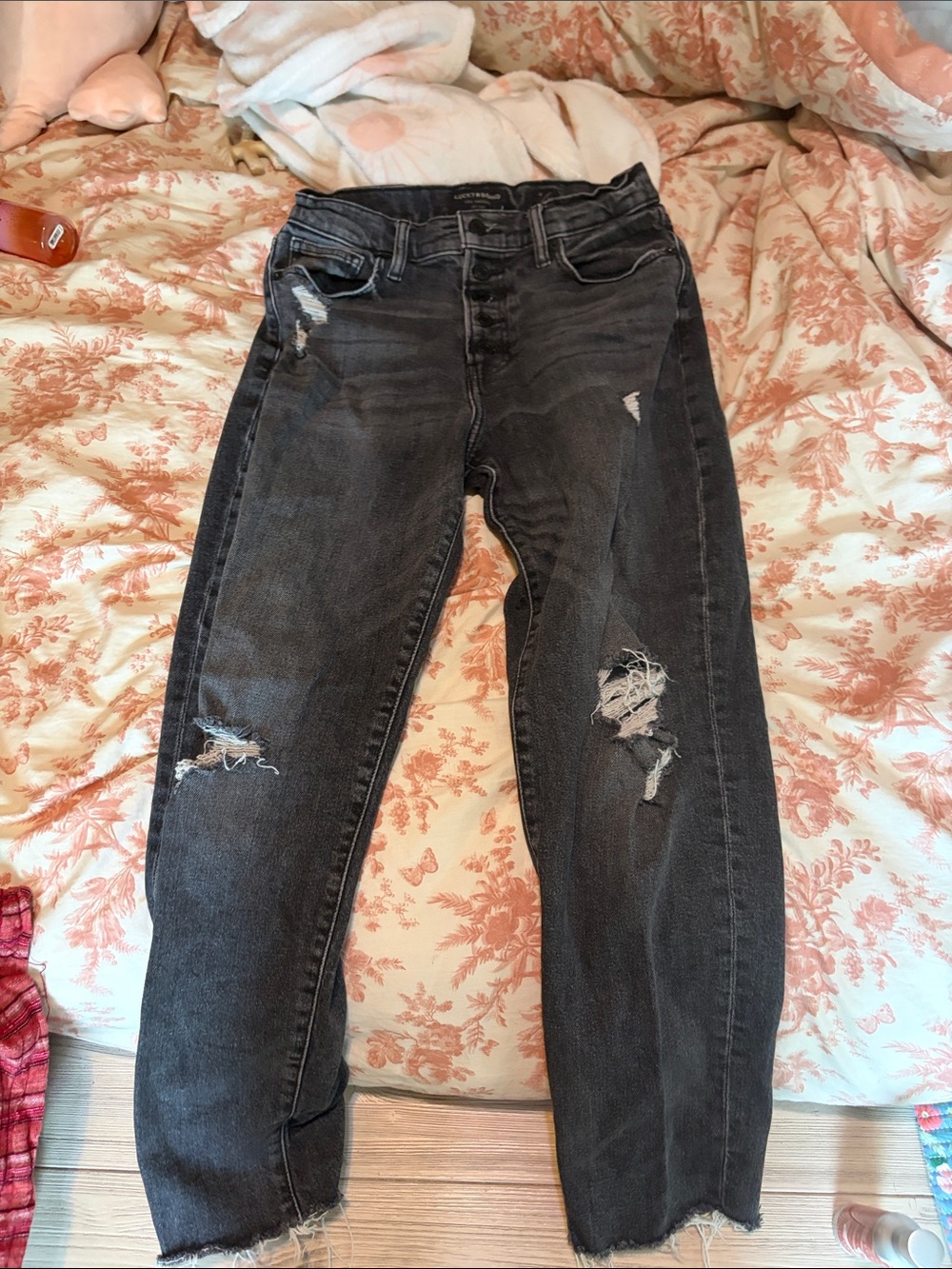 Lucky Brand Women's Boyfriend Jeans - Washed Black with Distressing